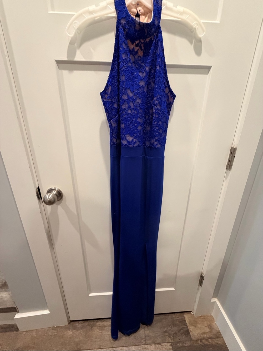 Rephyllis Royal Blue Lace Halter Maxi Formal Dress Womens Medium
